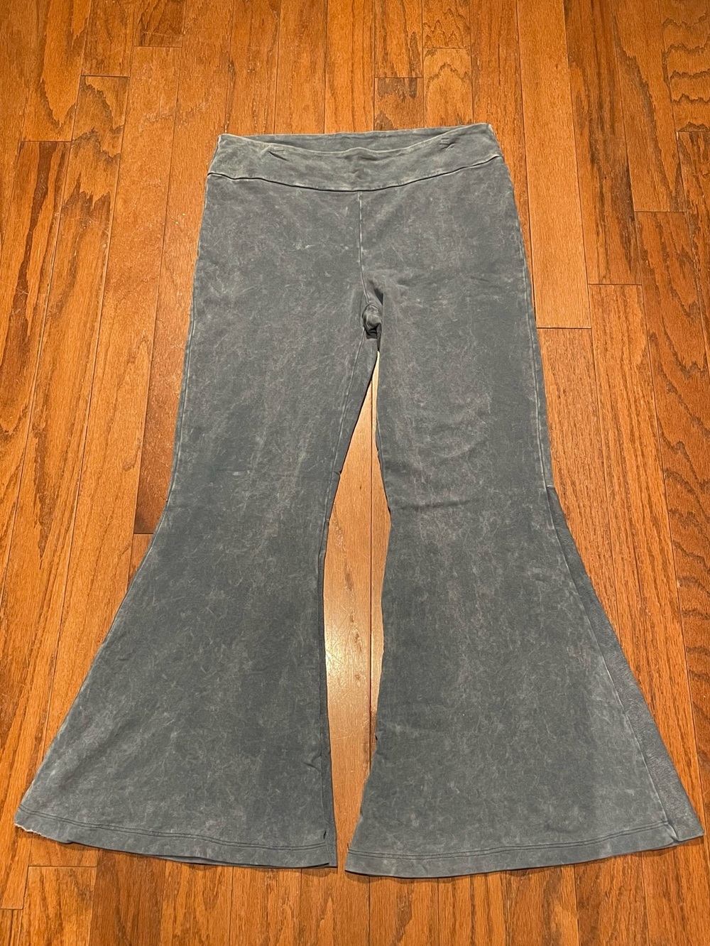 Chatoyant Blue Mineral Wash Flare Pants Acid Wash Bell Bottoms Festival Cozy 2X
